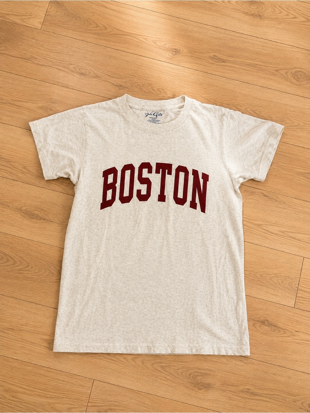 Brandy Melville Heather Cream 'BOSTON' Graphic Tee with Burgundy Print